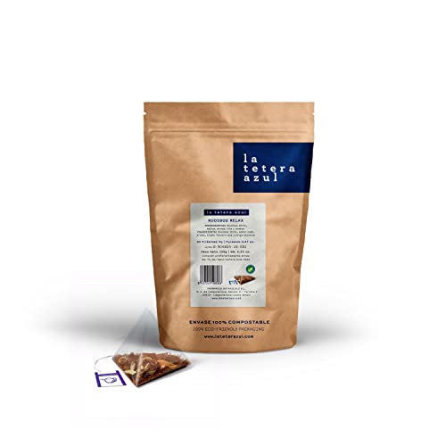 A tela azul infusão de Rooibos premium com lilás, Melisa e Azahar. Infusão relaxante. Rooibos Relax. Saco de 60 pirâmides.