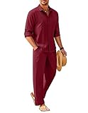 【Premium Fabric】The men's long sleeve linen set is made of high quality fabric, lightweight, breathable, soft and skin-friendly, no shrink, no fade, keep you cool and relaxed all the time in summer 【Cuban Guayabera Shirt】Mens linen button down shirt ...