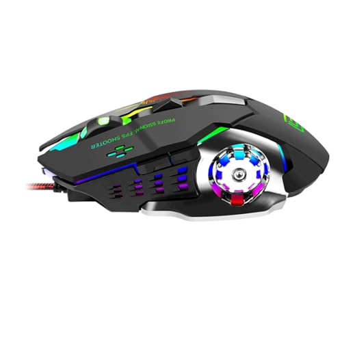 Qxmiguel Ratón de Juego, ratón óptico con Cable 3600 dpi Ratón Luminoso mecánico en Forma de Rueda para computadoras portátiles PC clásico Negro