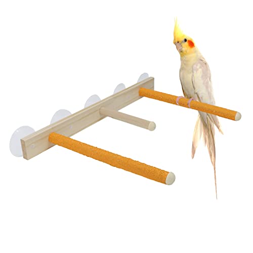 Image of Litewoo Wood Bird Perch Parrot Stand Parrot Standing Bar Toy Parrot Bath Stands Suppllies Shower Perch with Wall Sucker (Multicolor)
