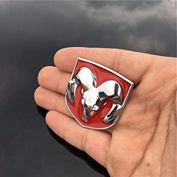 GlobalNiche Car Head Grill Tailgate 3D Stickers Metal Emblem Refitting Metal Chrome Badge Emblem Sticker Ram Head for Dodge Ram Caliber Color Name Red