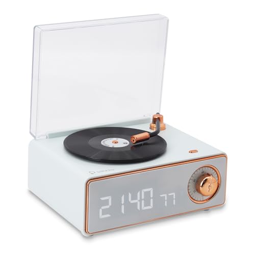 Pebble Newly Launched Disc Retro Bluetooth Speaker with Clock | Rotating Disk LP Design| 8W Sound | 1200mAh Battery | TypeC Charging | Premium Build - Blue