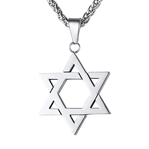 U7 Star of David Necklace for Men Women Gold/Stainless Steel Hexagon Pendant with Cross/Ruby Stone/Classic Jewish Isael Necklaces, Length 22" 24" 26"
