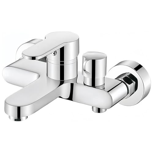 Badewannenarmatur Wannenarmatur Mischbatterie Badewanne Wasserhahn Einhebel Wandmontage Duscharmatur 1/2 Zoll Brauseabgang und Wannenfüll, Chrom Aufputz Wasserhahn für Dusche und Wanne (Silber)