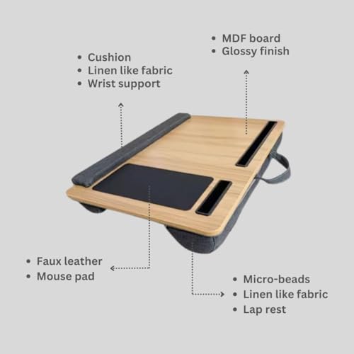 Image of Tarkan Lap Desk with Dual Cushion, Mobile Stand, Mouse Pad & Wrist Rest for Upto 15.6 Inch Laptop for Home, Office (Maple Wood)