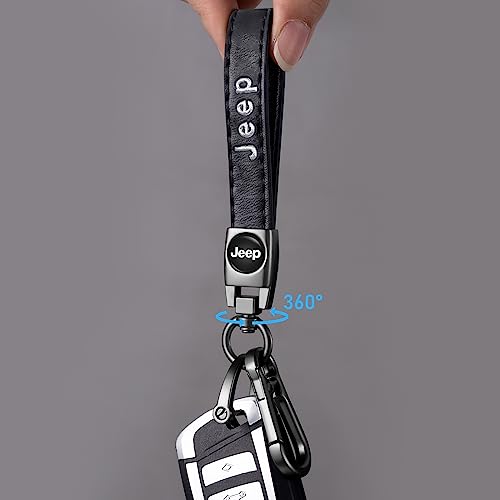 Image of Genuine Leather car Keychain Suit for Jeep Wrangler Compass Cherokee Renegade Patriot Grand Commander Men's and Women's Key chains Keyring Lanyard Accessories Family Present Black