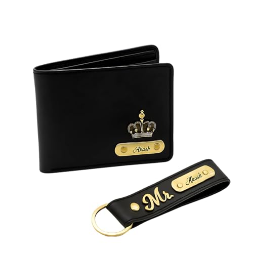 Image of Personalized Name & Charm Leather Wallet & Keychain Giftset for Men | Customized Birthday Anniversary Corporate Gift for Man | Valentine Gifts for | Christmas Gift