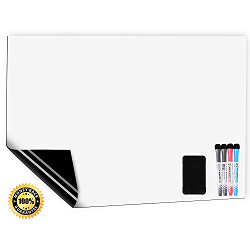 CUHIOY Whiteboard Magnetic Fridge White Board A3+ for Home Kitchen Menu Meal Shopping List,Reminder Notice Memo Board Daily Weekly Planner,Kids Graffiti Dry Wipe Magnet Boards,4 Marker Pens 1 Eraser