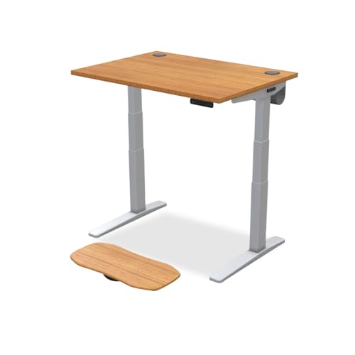 Image of UPLIFTDESK Bamboo (42 x 30 inch) Standing Desk 2-Leg V3 Adjustable Stand Up C-Frame (Gray), Advanced Keypad, Wire Grommets, Wire Tray, Rocker Board