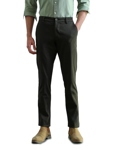 Image of Arrow Sport Men Slim fit Cotton SolidMid Rise waistTrousers