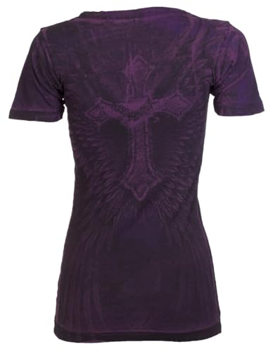 Archaic by Affliction Women's Short Sleeve V-Neck T-Shirt Revive (Purple)3