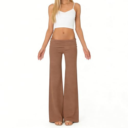 Image of Lounge Yoga Pants for Women Fold Over Low Waist Wide Leg Bell Bottoms | Y2K Foldover Pants, Flare Leggings, Low Rise Yoga Sweatpants