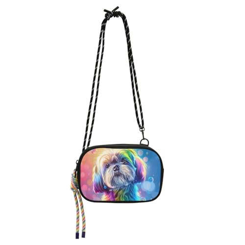Crossbody Bag Cute Shih Tzu Dog in Rainbow Color Phone Purse Small Handbag