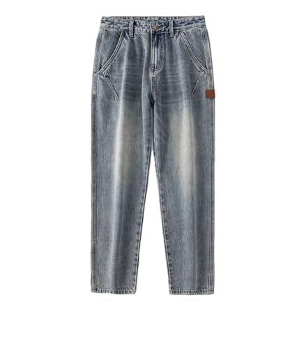 Men Tapered Jeans with Pockets Pants Streetwear Vintage Casual Denim Trousers