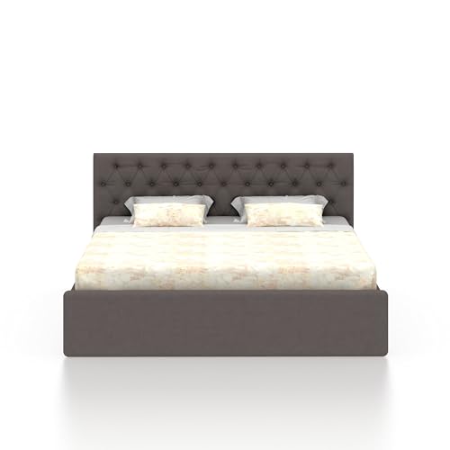 Image of Ganpati Arts Solid Sheesham Wood Upholstered Queen Size Bed with Box Storage and Tufted Headboard | Durable Wooden Double Bed Cot Palang for Bedroom, Hotels and Home Furniture (Grey-1 Year Warranty)