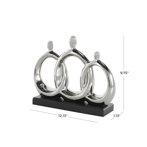 Escultura decorativa familiar de cerámica plateada con base rectangular negra miniatura 3