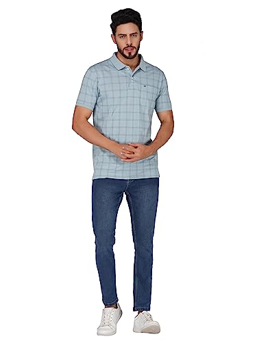 Image of PRORIDERS Half Sleeve 100% Pure Cotton Fabric Collared Regular Fit Men's Polo Checkered Tshirt with Pocket for Casual wear