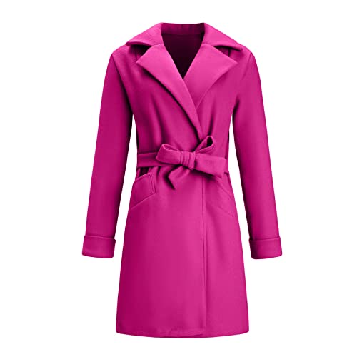 Women Winter Warm Wrap Pea Coat Elegant Lapel Open Front Belted Woolen Trench Coats Casual Mid Long Cardigan Overcoat Outwear #TOP2