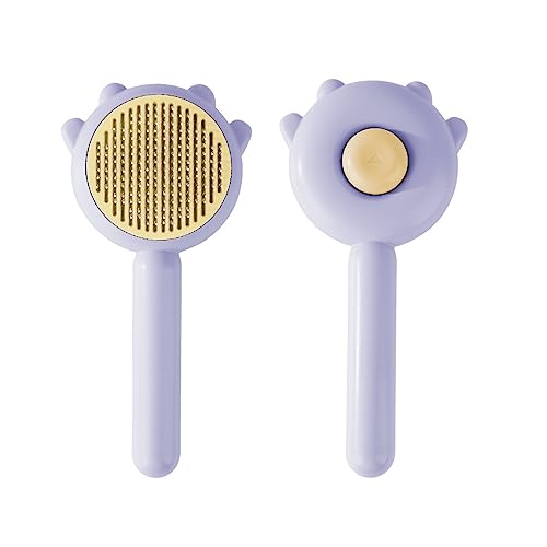 Image of Cat Brush with Release Button, Cat Brushes for Indoor Cats Shedding, Cat Brush for Long or Short Haired Cats, Cat Grooming Brush Cat Comb for Kitten Rabbit Massage Removes Loose Fur (Fresh Purple)