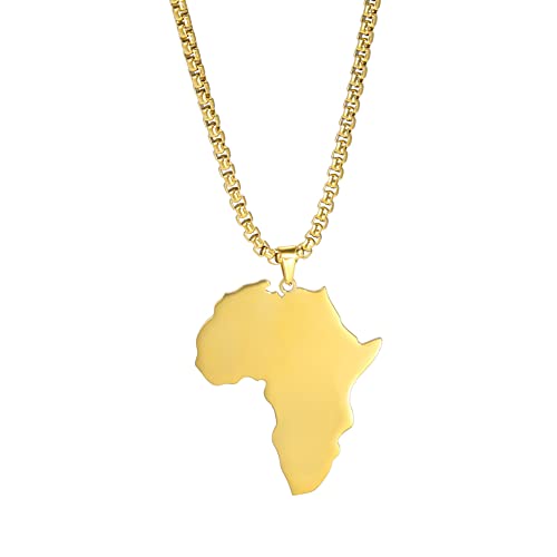 unift Collier Carte Africaine pour Femmes Hommes Acier Inoxydable Minimaliste Ethnic Chic Africa Motherland Continent Outline Pendentif Collier Bijoux Hiphop...
