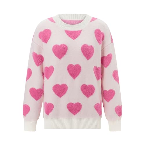 MAYUMMPY Matching Family Valentine Sweaters Heart Print Pullovers Knitted Sweater Tops for Mommy and me Matching (Baby, 9-10 Years, Beige Heart Sweater)