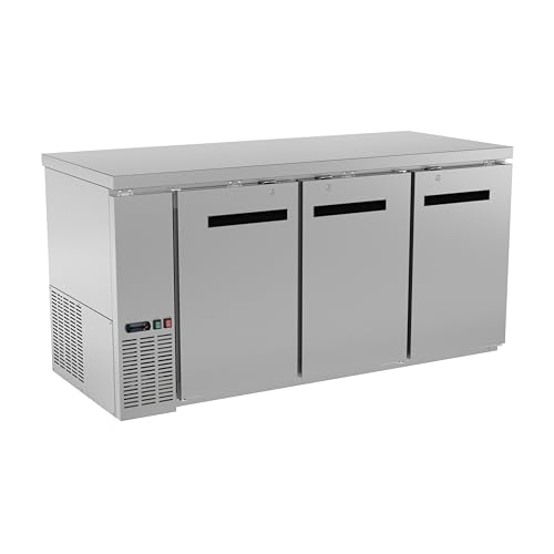 UBB-72S-GT-S 72" Stainless Steel Underbar Height Narrow Sliding Glass Door Back Bar Refrigerator Beverage Cooler for Beer Soda Wine with Galvanized Top and LED Lighting