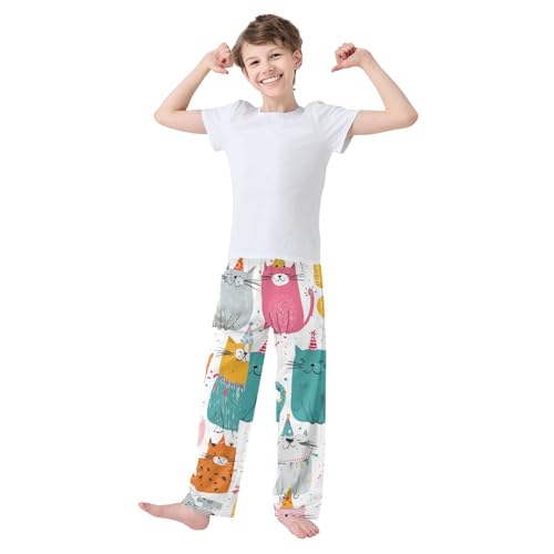 Cat Balloon Boys Long Pants Soft Trousers Elastic Waist Kids Lounge Bottoms with Pockets S-XL3