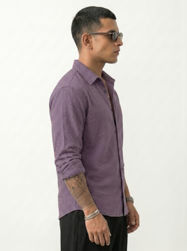 Image of Men's Casual Button Down Shirts Long Sleeve Cotton Bland Shirt Fashion Textured Beach Summer Shirt