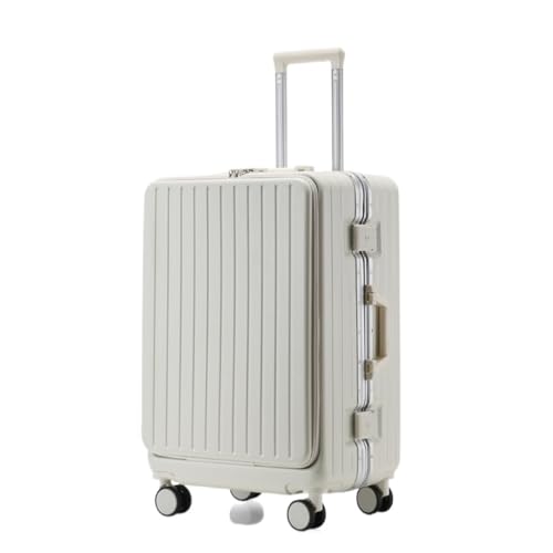 PANKERS Suitcase Multifunctional Front-opening Aluminum Frame Suitcase, Portable 22-inch Cabin Suitcase, Trolley Suitcase Suitcases, White