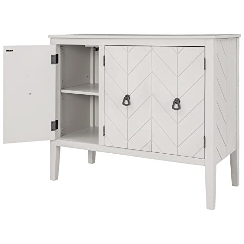 P Purlove Accent Storage Cabinet Wooden Cabinet With Adjustable Shelf, Modern Sideboard For Entryway, Living Room, Bedroom, Antique White #TOP4