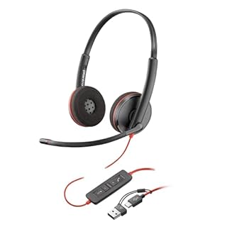 HP Poly Blackwire 3220 Wired Headset - Hi-Fi Stereo Sound - Noise-Canceling Mic - Connect to PC via Corded USB-C & Tethered USB-A Adapter - Over-Ear Design - Works With Top Virtual Meeting Platforms