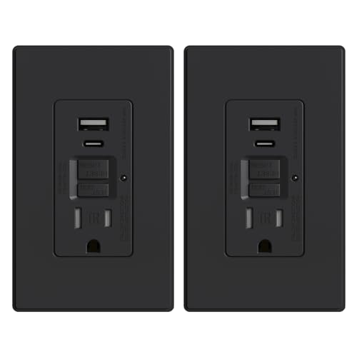 ELEGRP GFCI Outlet with USB Ports, 15 Amp Self-Test GFCI Combination with USB Ports, 24W Max Total Output, Tamper Resistant GFCI USB Outlet with Wall Plate, UL Listed, Matte Black, 2 Pack