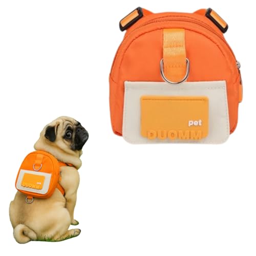Coleira mochila com guia para cães. Com dispensador de saquinhos para fezes. Ajustável para cães pequeno e médio porte – ideal para viagens, trilhas e passeios diários. (Laranja)