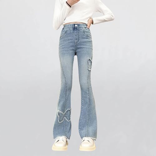 Girls Wide Leg Jeans Baggy Y2K Elastic Waist Denim Pants Size 10-12 Cute High Waisted Flared Straight Leg Trousers2