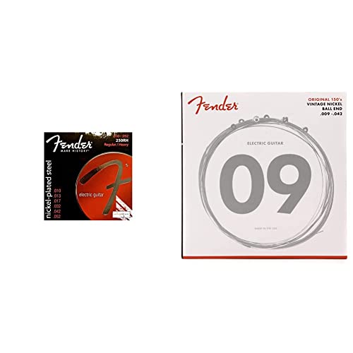 Fender 250RH Jeu de cordes pour Guitare électrique 10-52 & 0730150403 Cordes de guitare d’origine 150, plaqué nickel pur… - Les Beatles, Paul McCartney, John Lennon, RIngo Starr, George Harrison Fender 250RH Jeu de cordes pour Guitare électrique 10-52 & 0730150403 Cordes de guitare d'origine 150, plaqué nickel pur…