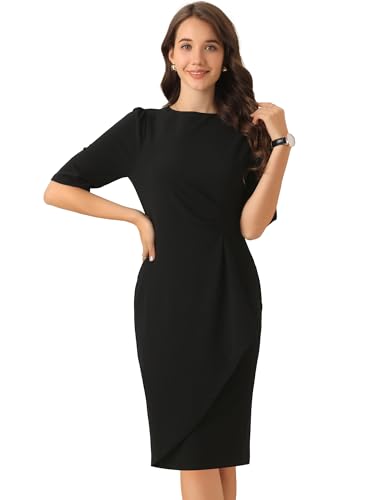 Image of Allegra K Ruched Dress for Women's Short Sleeve Business Work Dress Trendy