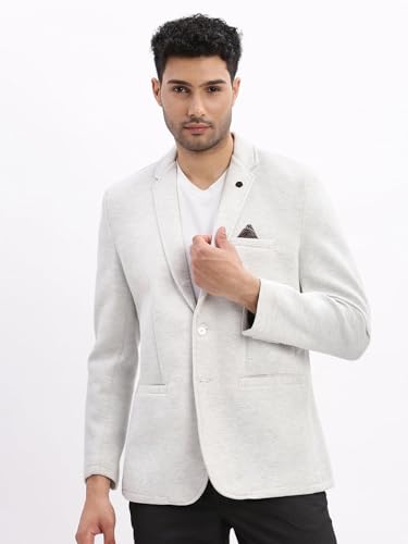 Image of SHOWOFFFF Men Solid Single Breasted Casual Blazer | Notched Lapel Full Sleeves Cotton Blazer for Mens | Slim Fit Regular Length Blazer for Men's