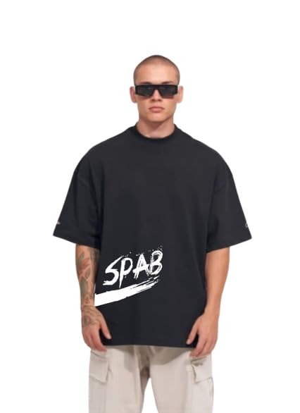 spabMen’s Black Down Shoulder T-Shirt – Solid Pattern, Half Sleeve, Round Neck – Comfortable, Stylish Everyday Wear – Cotton T-Shirt for Classic Casual Look – XL Size