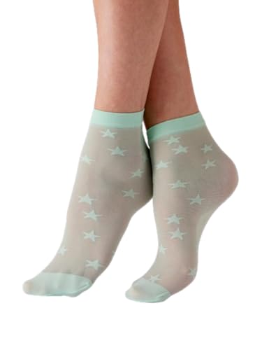 Women's All Over Star Sheer Socks- fun ankle sheer socks to complete the look, Green (Mint), One Size