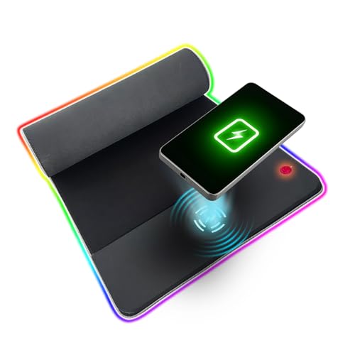 Tapis de Souris Gaming RGB XXL Premium Anti-Dérapant - Chargeur Induction 15W - 10 Modes LED - Tapis Bureau Gamer 2 en 1-800x300 mm - Chargeur sans-Fil Fast-Charge