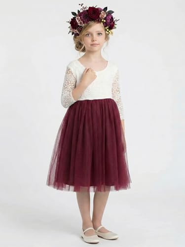 Image of 2Bunnies Girl Peony Lace Back A-Line Straight Tutu Tulle Party Flower Girl Dress