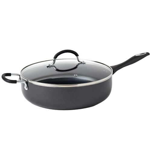 Denmark Tools For Cooks 6-Quart Nonstick Aluminum Jumbo Cooker Saute Pan Deep Skillet with Stay-Cool Handle and Glass Lid, Black