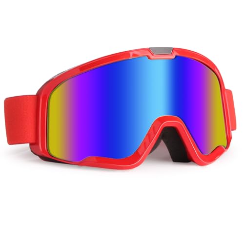 Image of Dirt Bike ATV Goggles Motorcycle Motocorss Riding Racing Glasses | MX Offroad Goggles, UV400, Anti-Fog Scratch Lens, Dustproof Windproof, for Men Women Youth, Red Frame + Colorful Lens