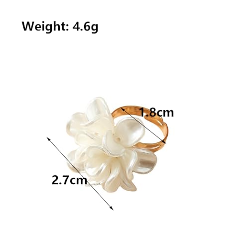 Rrdaily White Acrylic Petal Flower Open Ring for Women,Dainty Statement Floral Adjustable Camellia Ring,Sweet Wedding Anniversary Prom Jewelry Gifts3