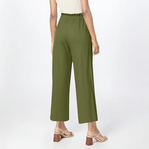 Womens Linen Pants Wide Leg Drawstring Waist Trousers Summer Causal Lightweight Flowy Pants with Pockets2