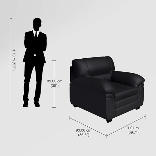 Image of Interio by Godrej Sofa Orleans Plus 1 Seater Sofa for Living Room, Leather, Black