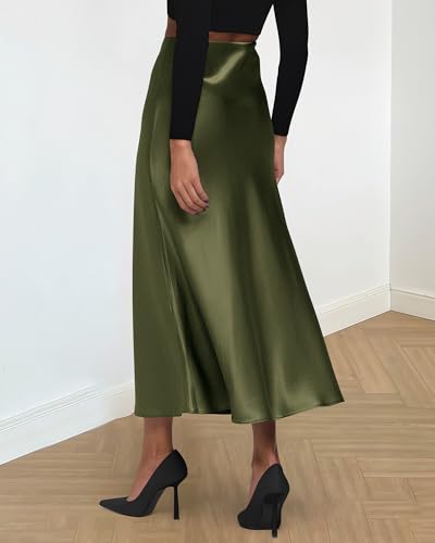 Image of BTFBM 2026 Summer Womens Skirts Silk Elegant High Waist Flowy Long Satin A-Line Midi Skirt Cocktail Wedding Party