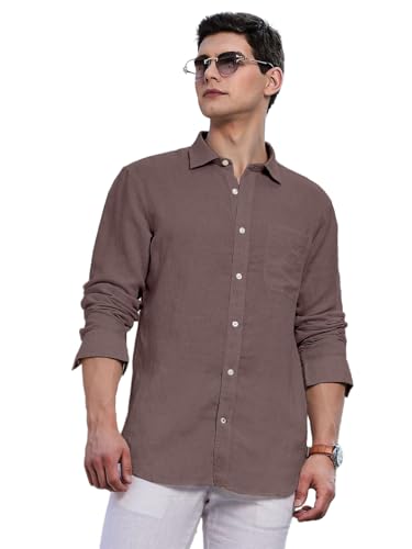 Image of Classic Black Linen Cotton Button-Down Shirt, Full Sleeves, Slim Fit, Casual Wear