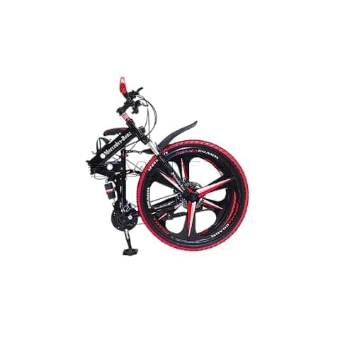 Image of Amaze Kai Dual Suspension Bikes Bm Foldable Gear Cycle for Men with 21 Speed Gear 6 Spoke | Folding Mountain Bike with Double Disc Break & Mac Wheel, 26 Inch, White N Black (Black-red)