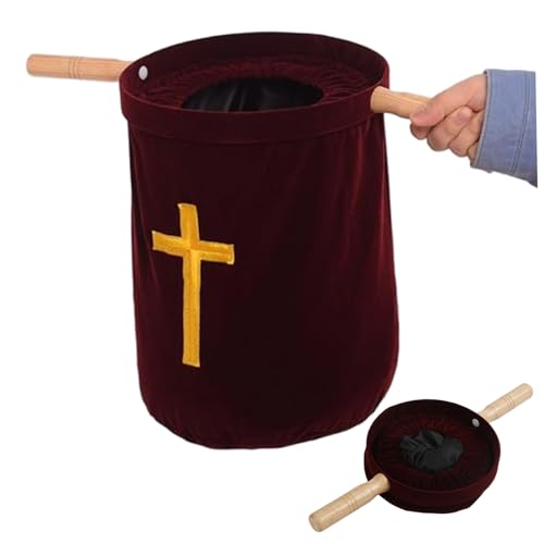 Sac d'église en velours rouge et bois pour fournitures de communion